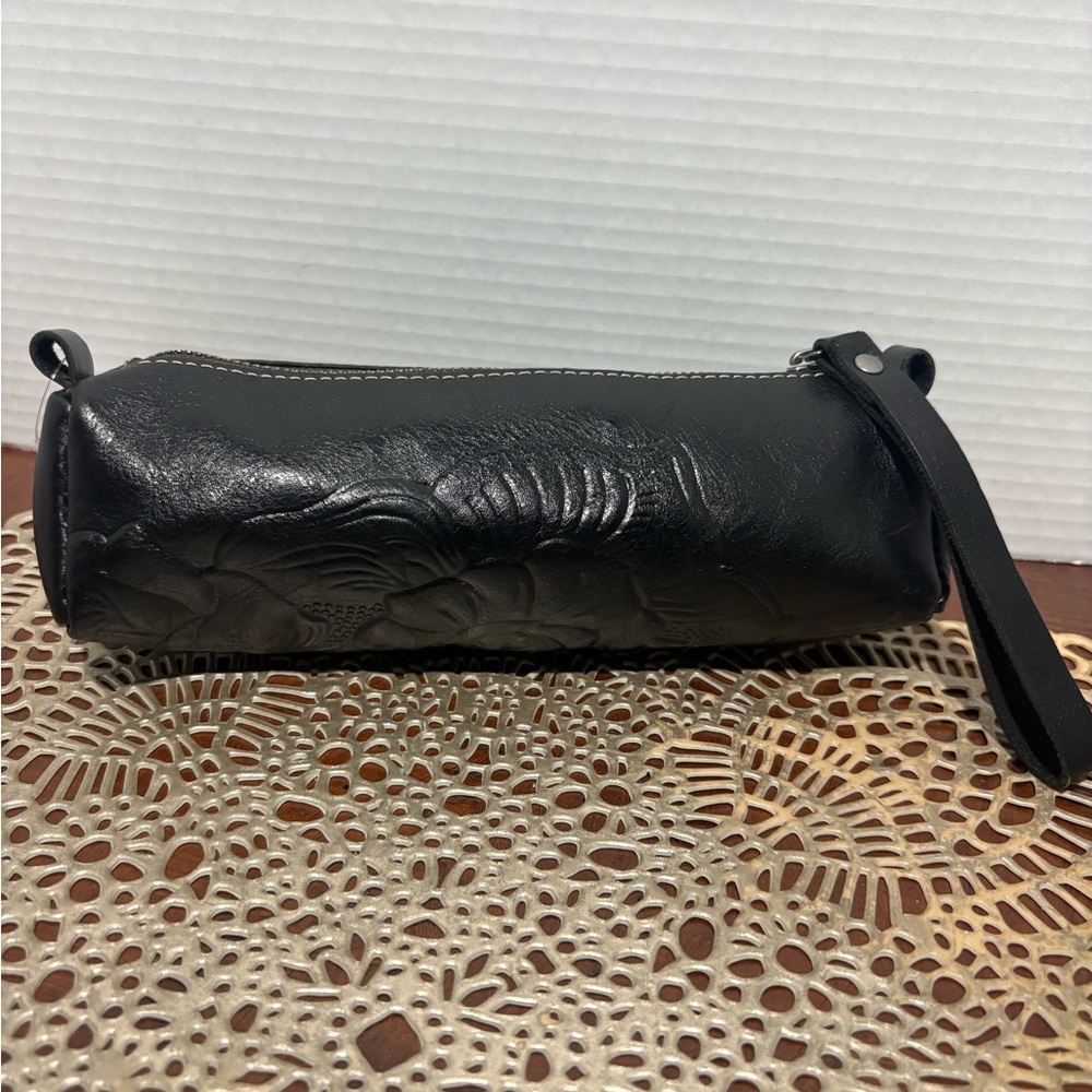 Patricia Nash Black Leather Wristlet